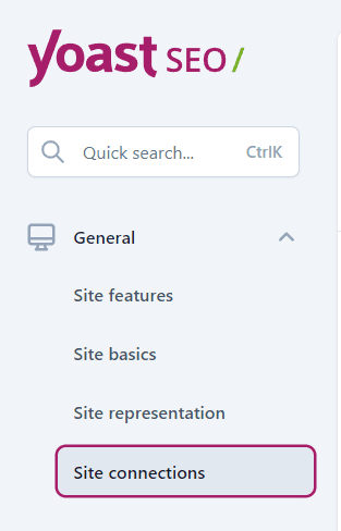 Site connections fältet i Yoast SEO plugin på Wordpress